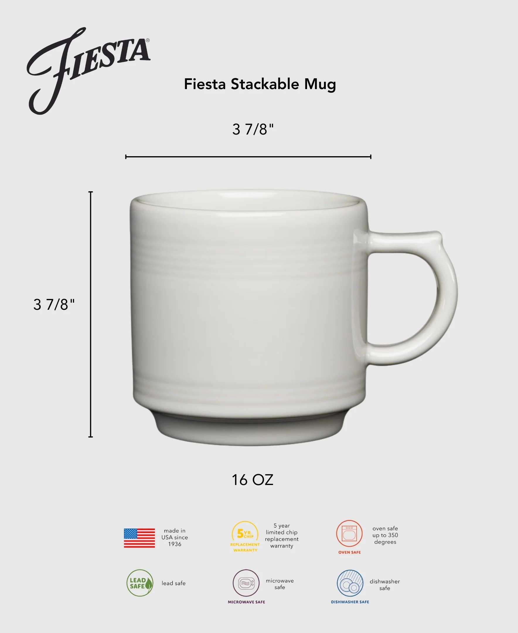 White 16 OZ Set of 4 Stackable Mug Set