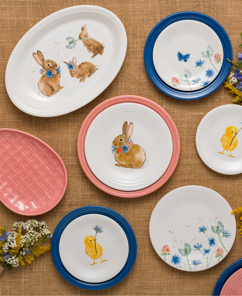 Breezy Floral Easter 13 5/8 Inch Large Oval Serving Platter Bunny & Babies