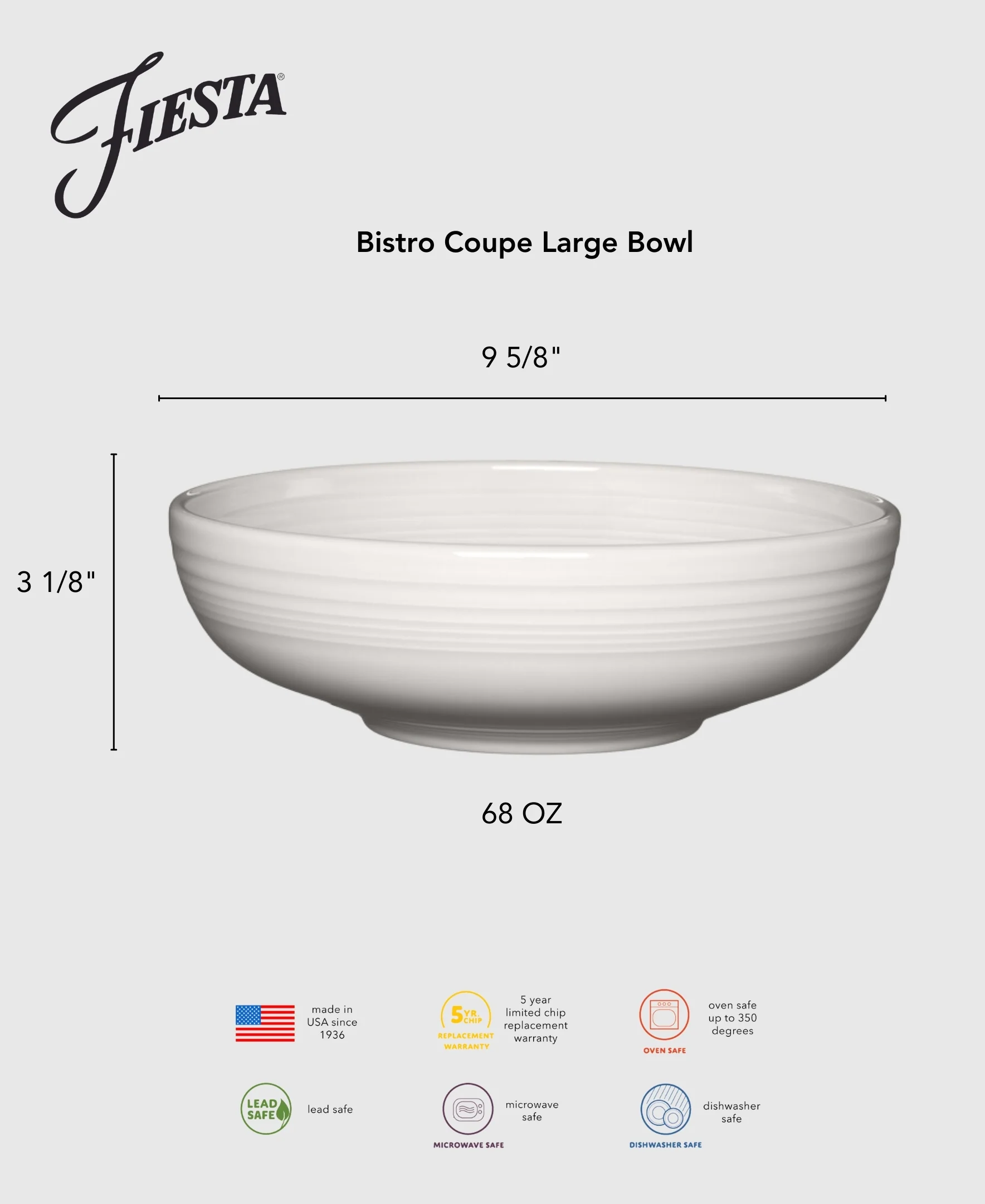 Retired Bistro Coupe 9 5/8 Inch Large Bowl 68 OZ