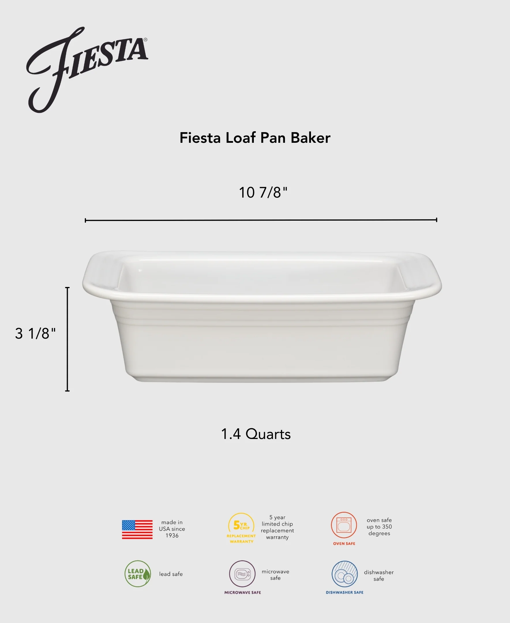 Retired Fiesta 10 3/4 Inch x 5 3/4 Inch Loaf Pan Baker 1.4 Quarts