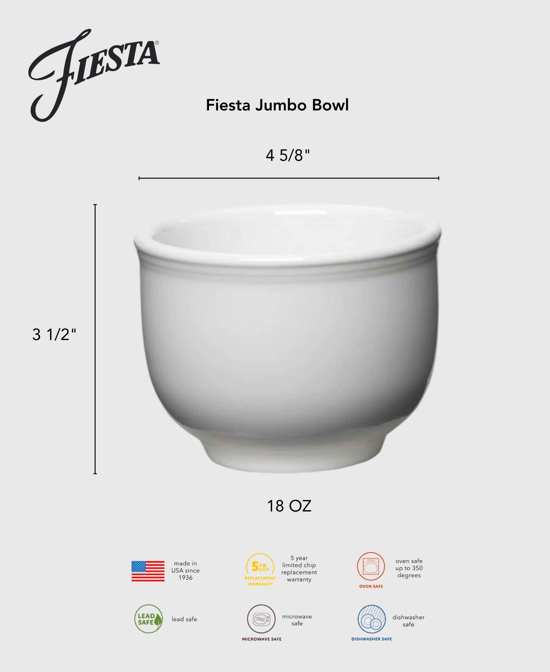 Retired Fiesta 4 5/8 Inch Jumbo Bowl 18 OZ