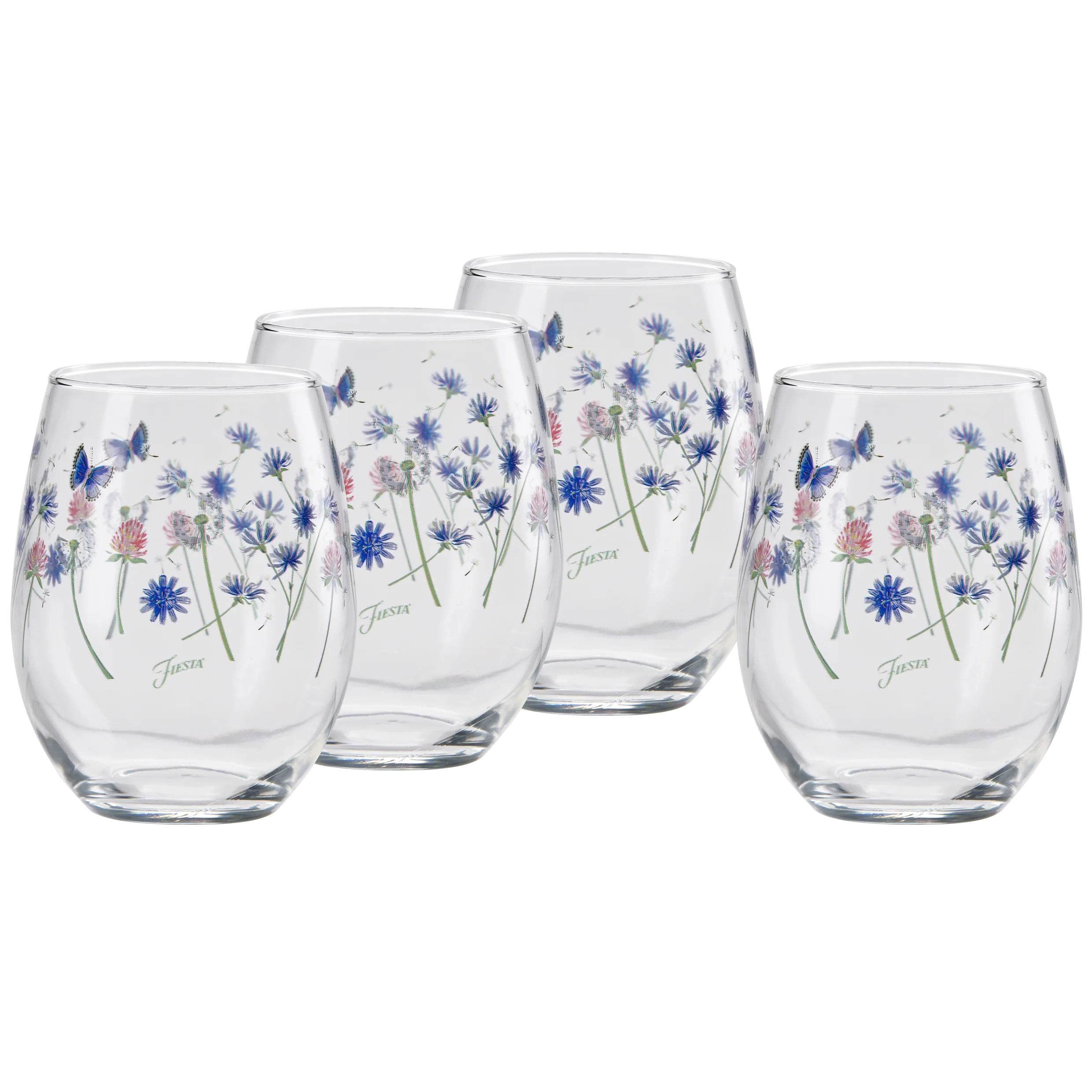 Breezy Floral 15 oz. Stemless Wine Glass – Set of 4