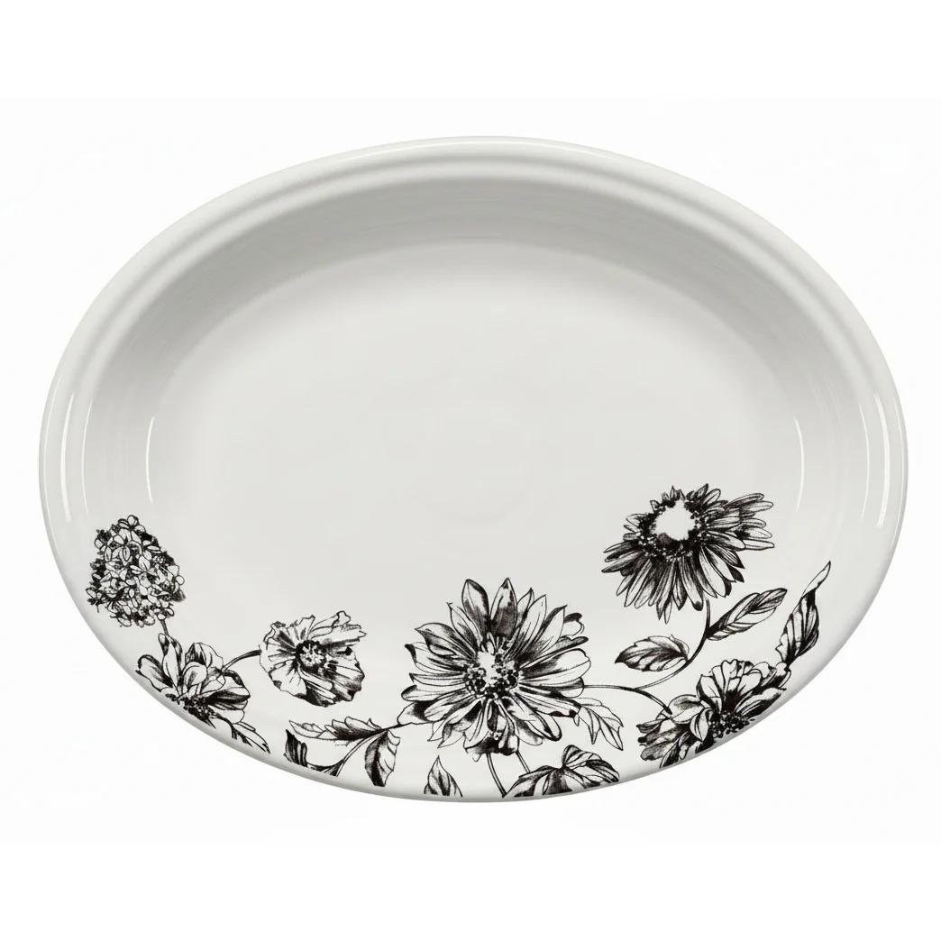 Botanical Floral Black 11 5/8 Inch Medium Oval Serving Platter