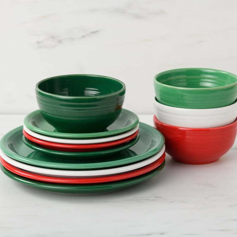 Christmas Mixed Color Bistro Coupe 12-Piece Dinnerware Set, Service for 4
