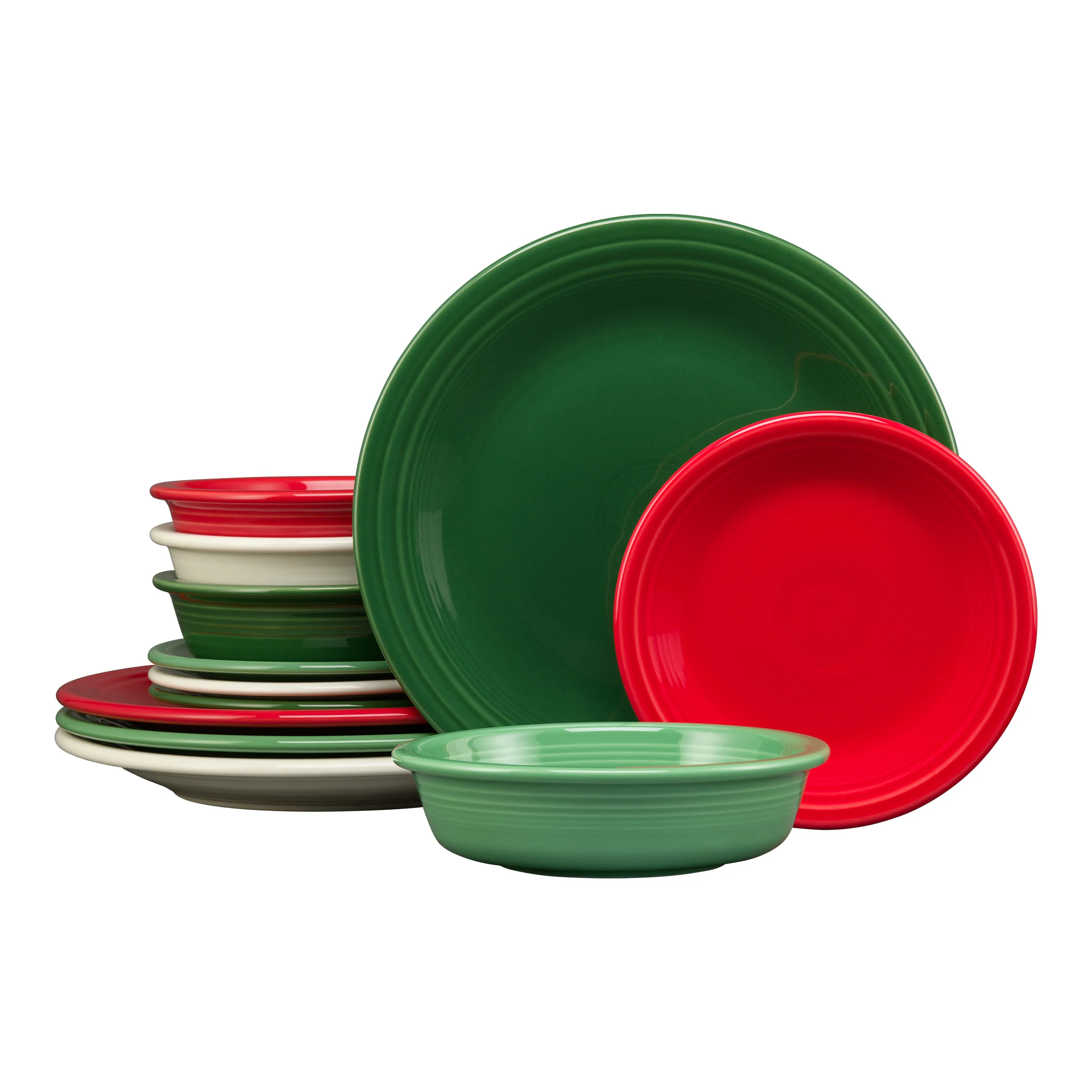 Christmas Mixed Color Classic Rim 12-Piece Dinnerware Set, Service for 4