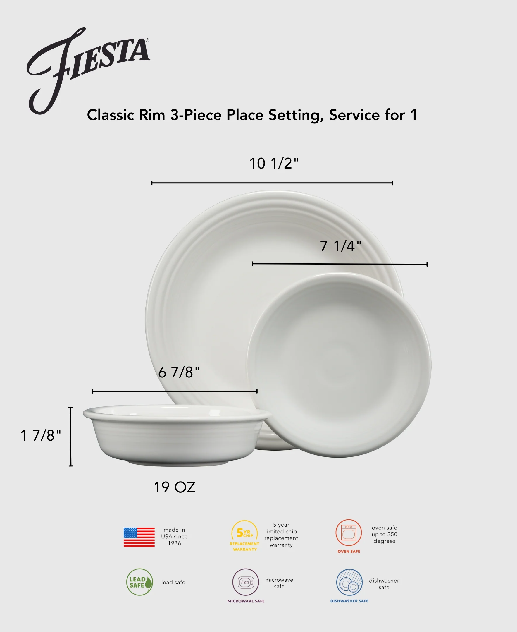 Classic Rim 3-Piece Place Setting, Service for 1