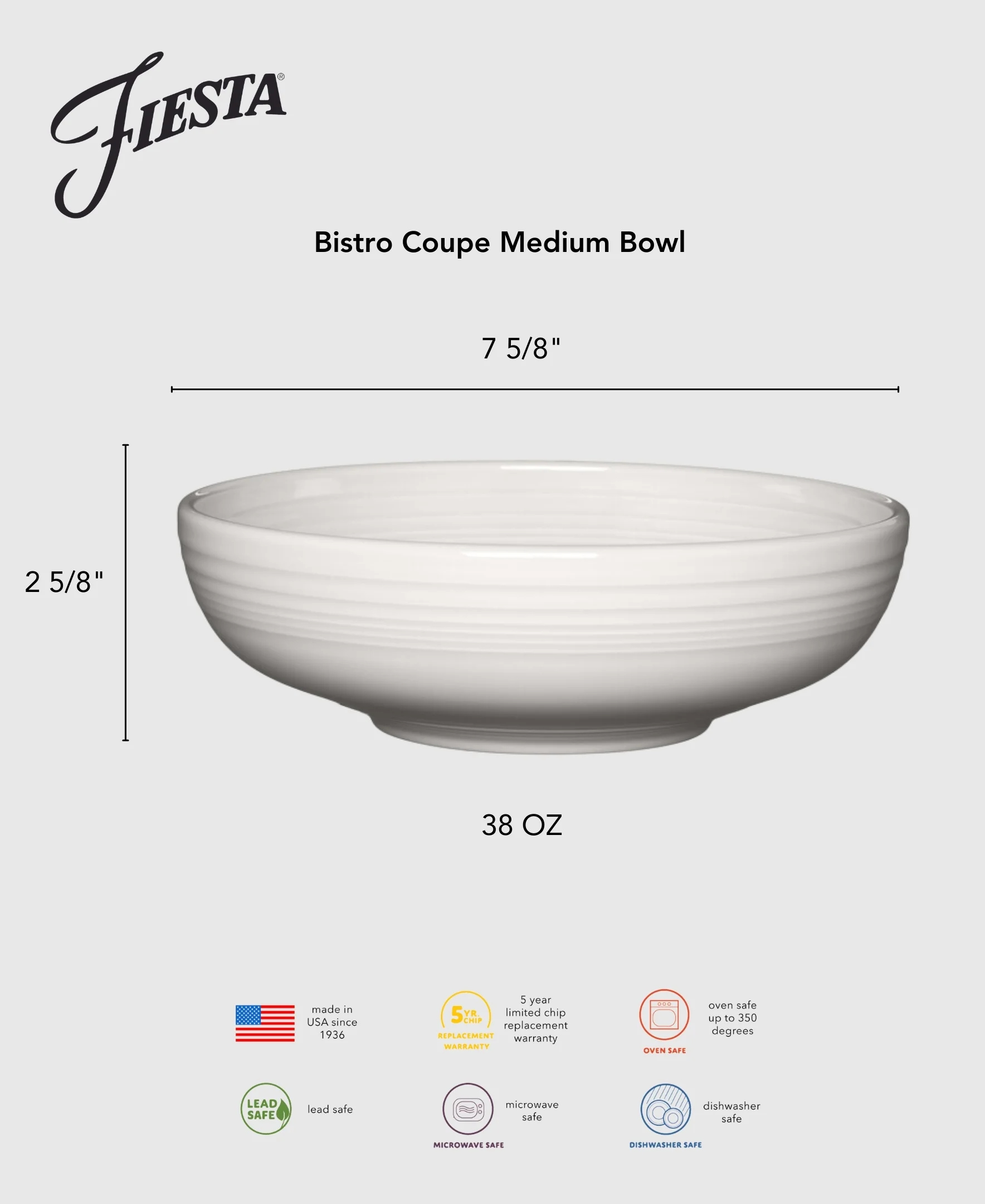 Lavender Bistro Coupe 7 5/8 Inch Medium Bowl 38 OZ