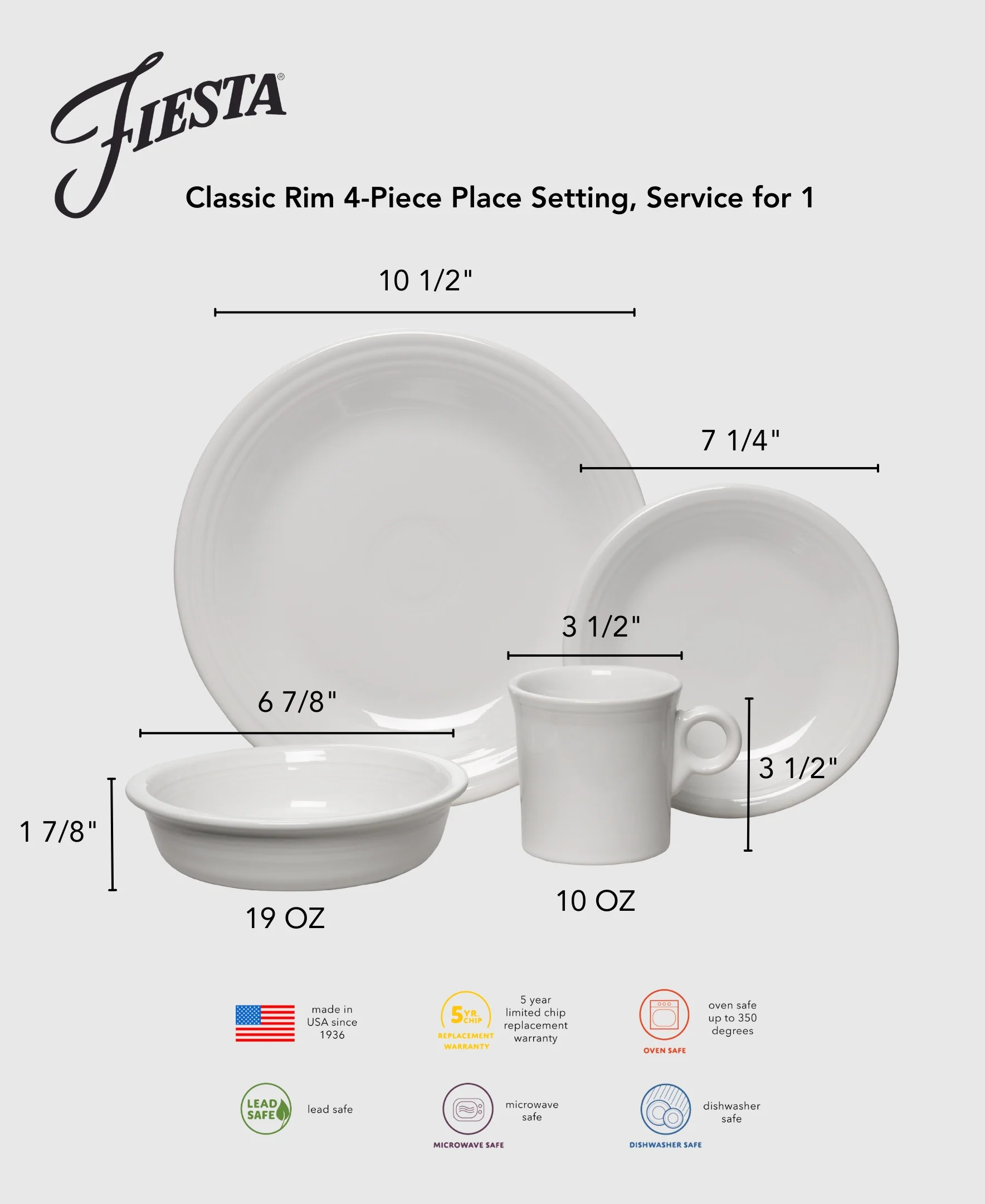 Lavender Classic Rim 4-Piece Place Setting, Service for 1