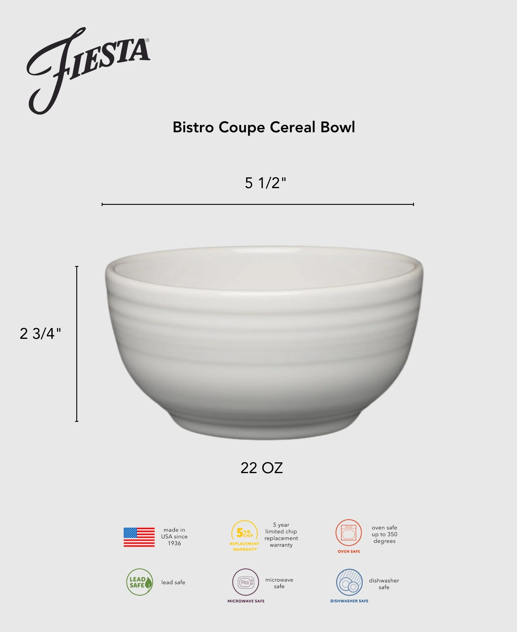 Retired Bistro Coupe 5 1/2 Inch Cereal Bowl 22 OZ