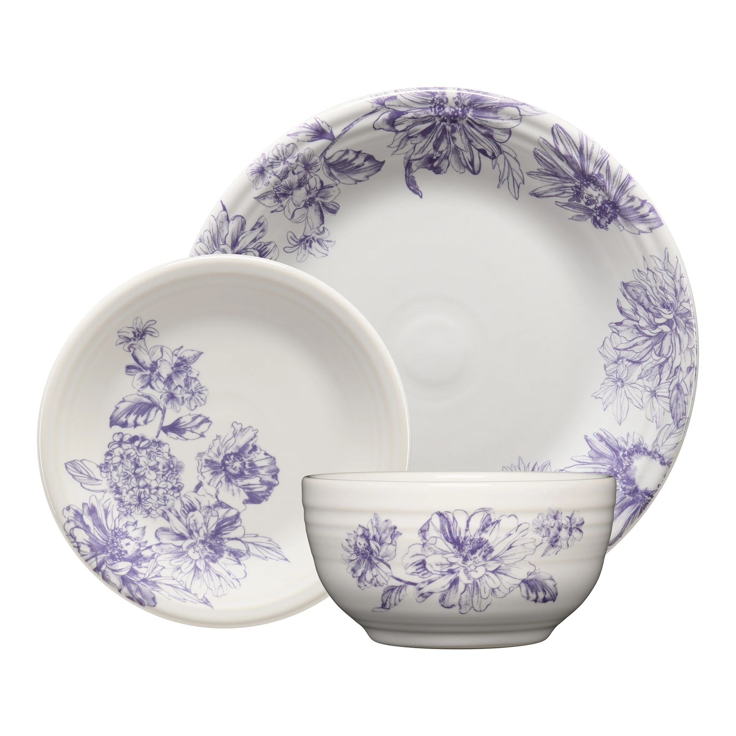 Botanical Floral Lavender Classic Bistro 3-Piece Place Setting, Service For 1